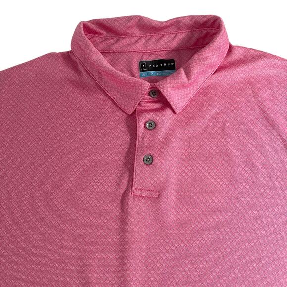 PGA Tour Polo Shirt Mens XL Pink Print Golf Performance Short Sleeve - Picture 1 of 8